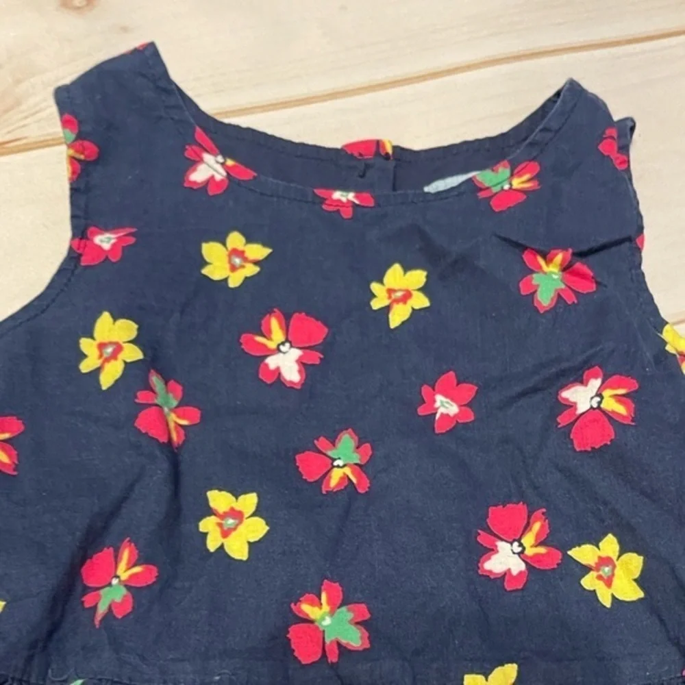 Baby Gap 3yr‎ 100% cotton navy & bright floral sleeveless back button dress